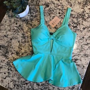 Mint Peplum Cutout Top